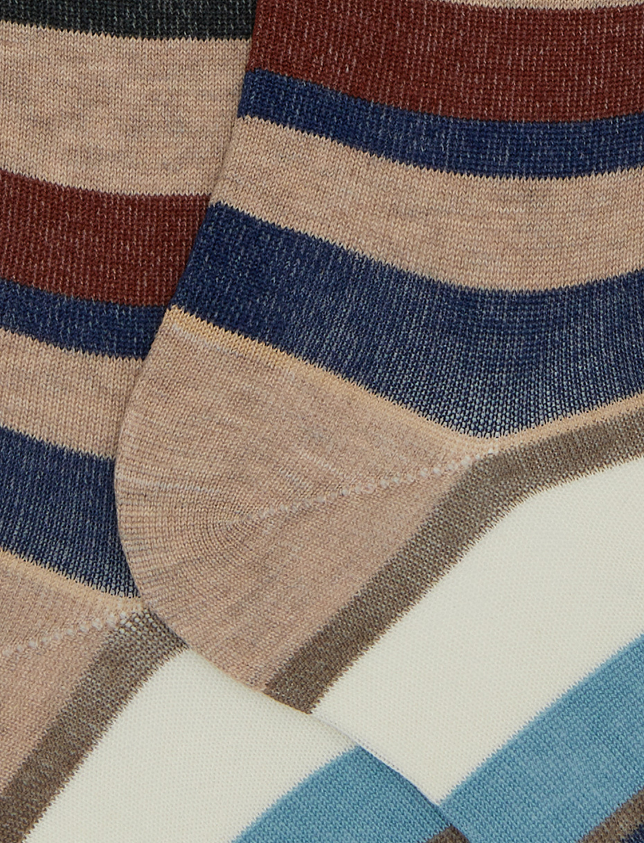 Women's long beige cotton socks with multicoloured stripes - Gallo 1927 - Official Online Shop