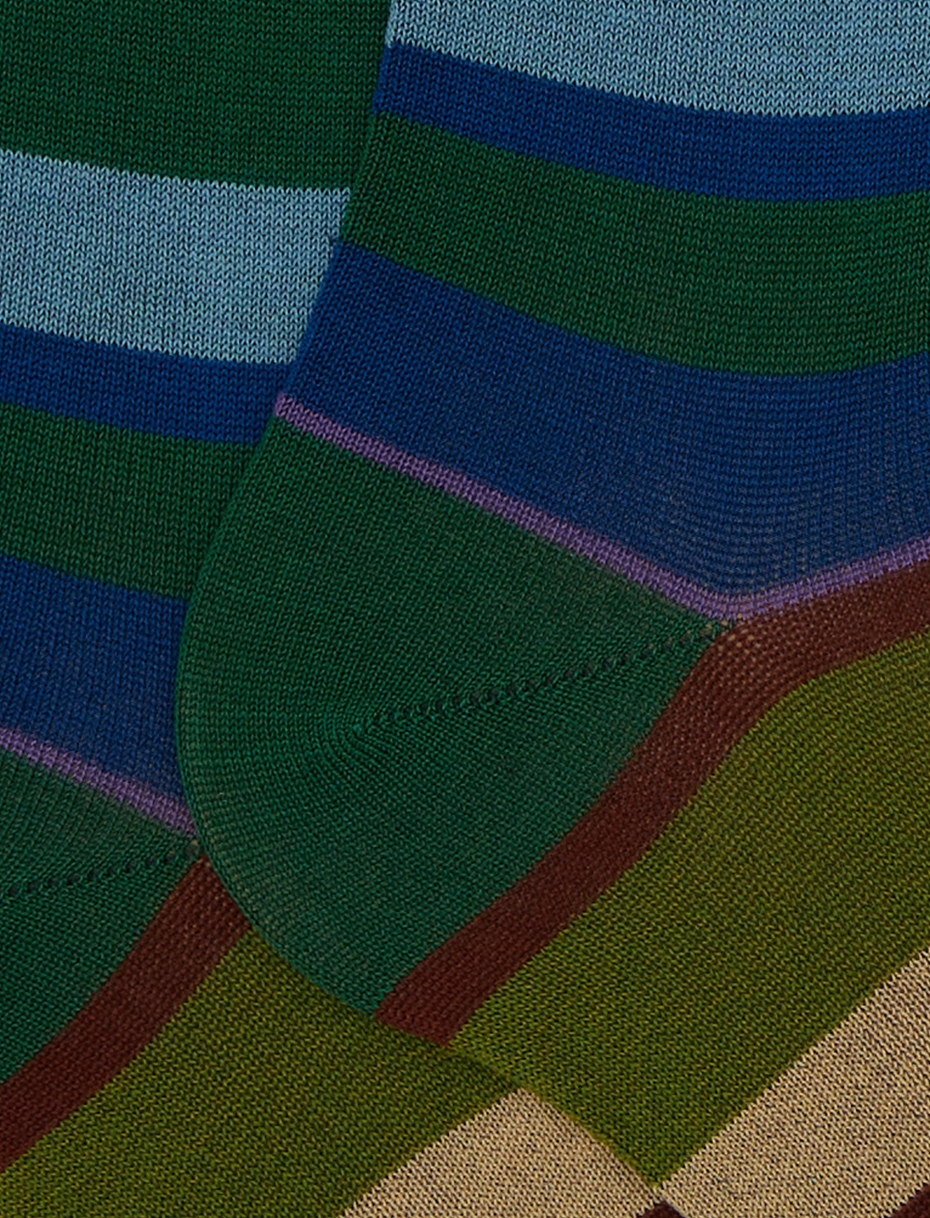 Women's long green cotton socks with multicoloured stripes - Gallo 1927 - Official Online Shop
