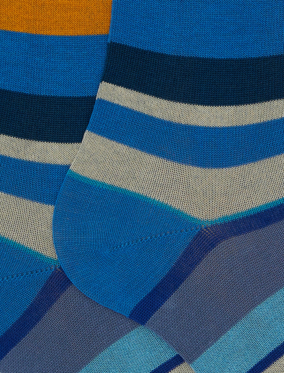 Women's long light blue cotton socks with multicoloured stripes - Gallo 1927 - Official Online Shop