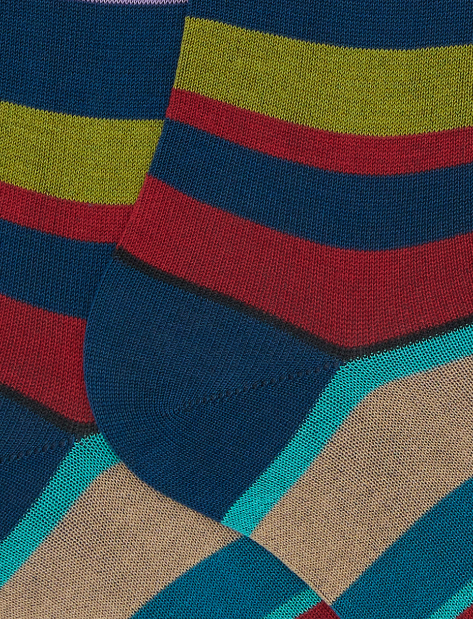 Women's long blue cotton socks with multicoloured stripes - Gallo 1927 - Official Online Shop