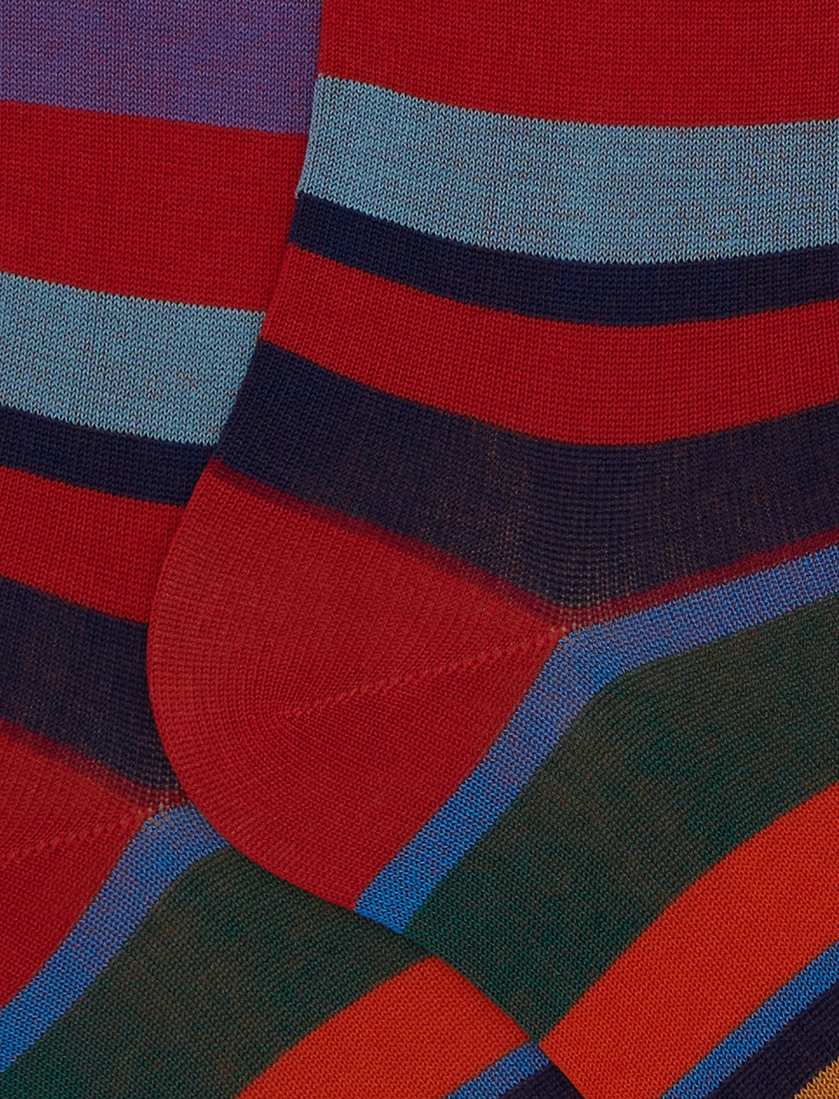 Women's long red cotton socks with multicoloured stripes - Gallo 1927 - Official Online Shop