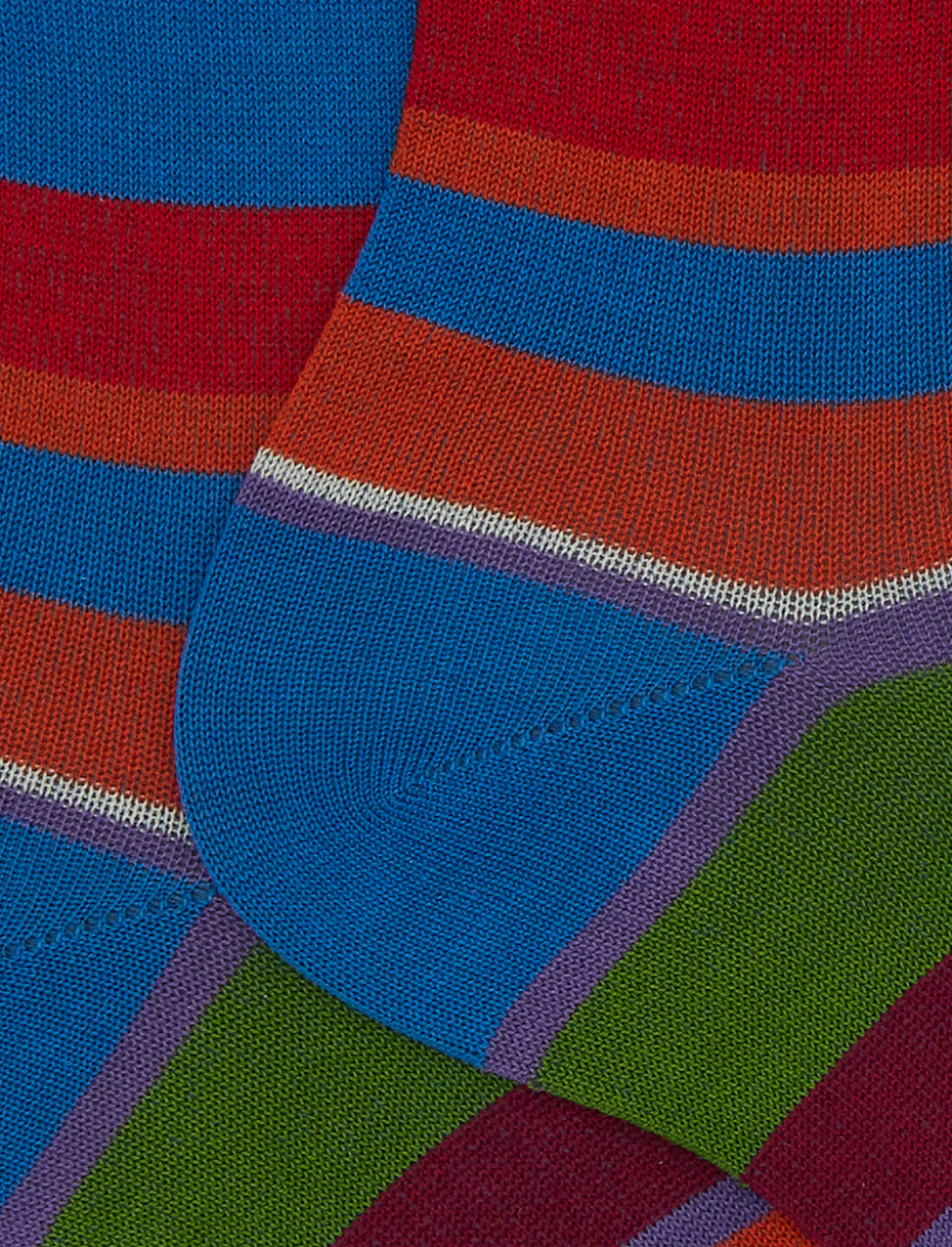 Women's short light blue cotton socks with multicoloured stripes - Gallo 1927 - Official Online Shop