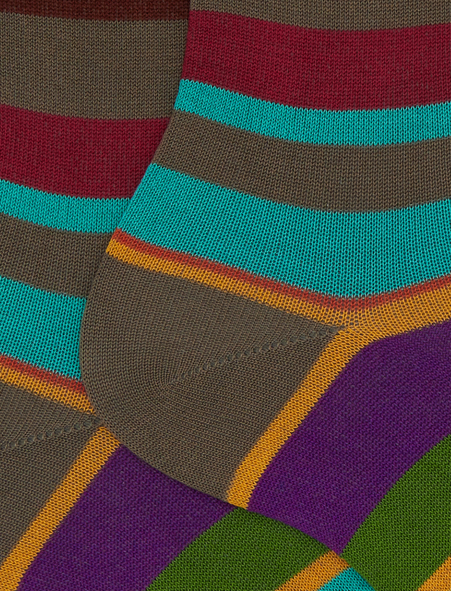 Women's short brown cotton socks with multicoloured stripes - Gallo 1927 - Official Online Shop