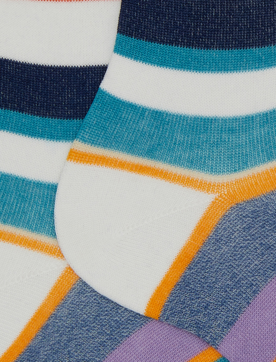 Women's short white cotton socks with multicoloured stripes - Gallo 1927 - Official Online Shop