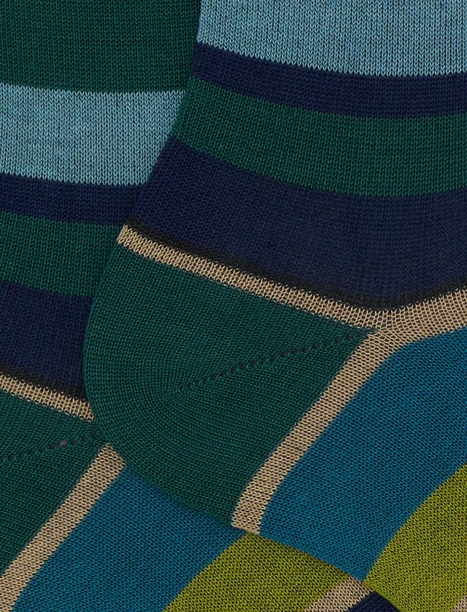 Calze corte donna cotone righe multicolor verde - Gallo 1927 - Official Online Shop