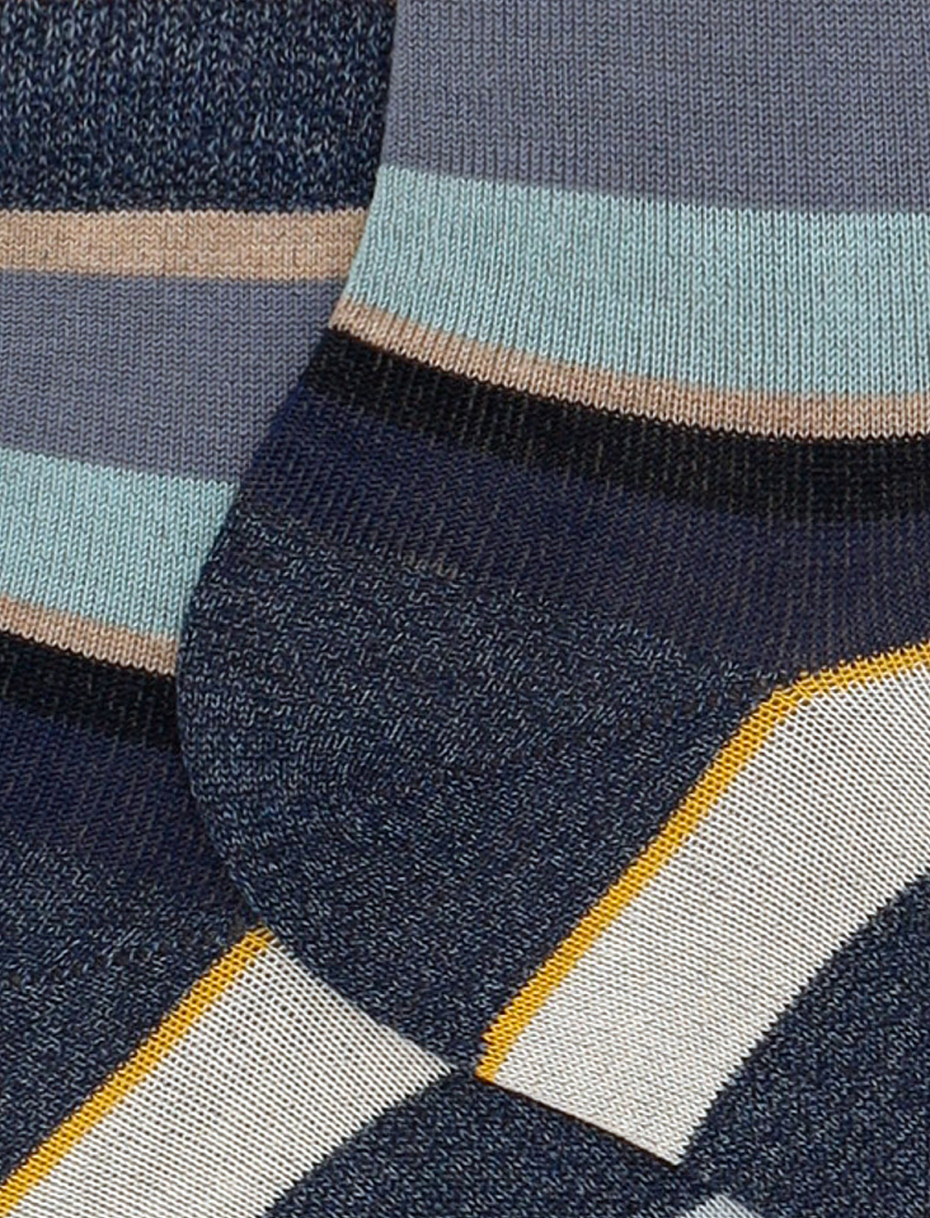 Women's super short blue cotton socks with multicoloured stripes - Gallo 1927 - Official Online Shop