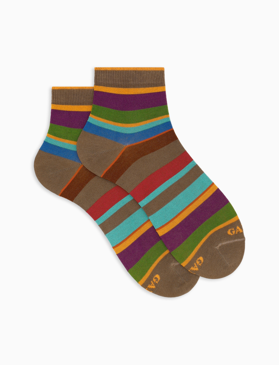 Women's super short brown cotton socks with multicoloured stripes - Gallo 1927 - Official Online Shop