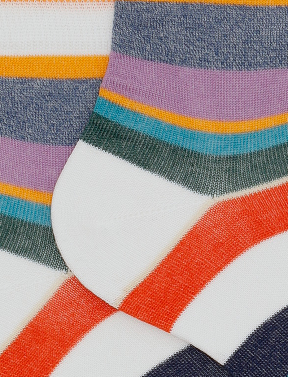 Women's super short white cotton socks with multicoloured stripes - Gallo 1927 - Official Online Shop