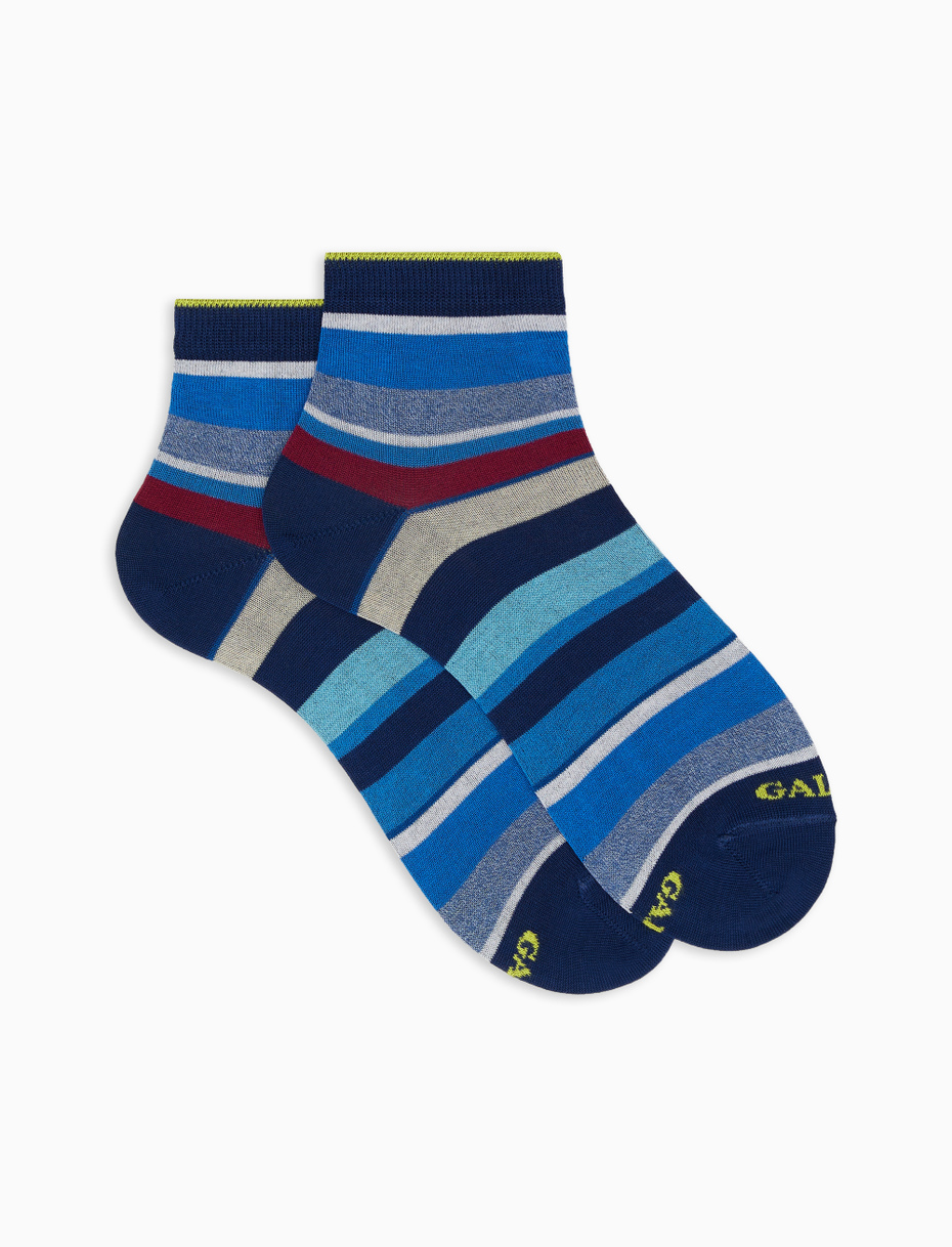 Low-cut royal blue lightweight cotton socks with multicoloured stripes - Gallo 1927 - Official Online Shop