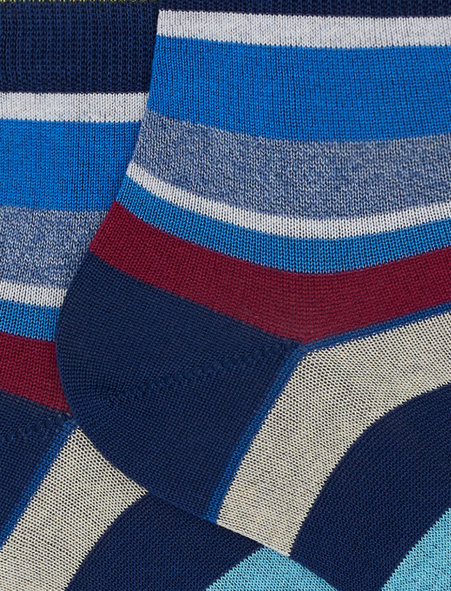 Low-cut royal blue lightweight cotton socks with multicoloured stripes - Gallo 1927 - Official Online Shop