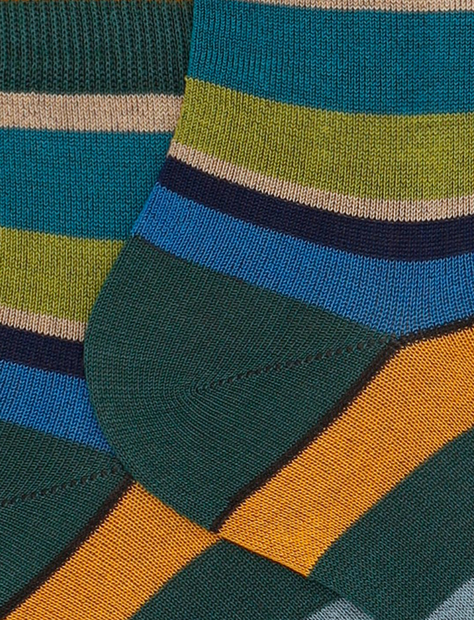 Women's super short green cotton socks with multicoloured stripes - Gallo 1927 - Official Online Shop