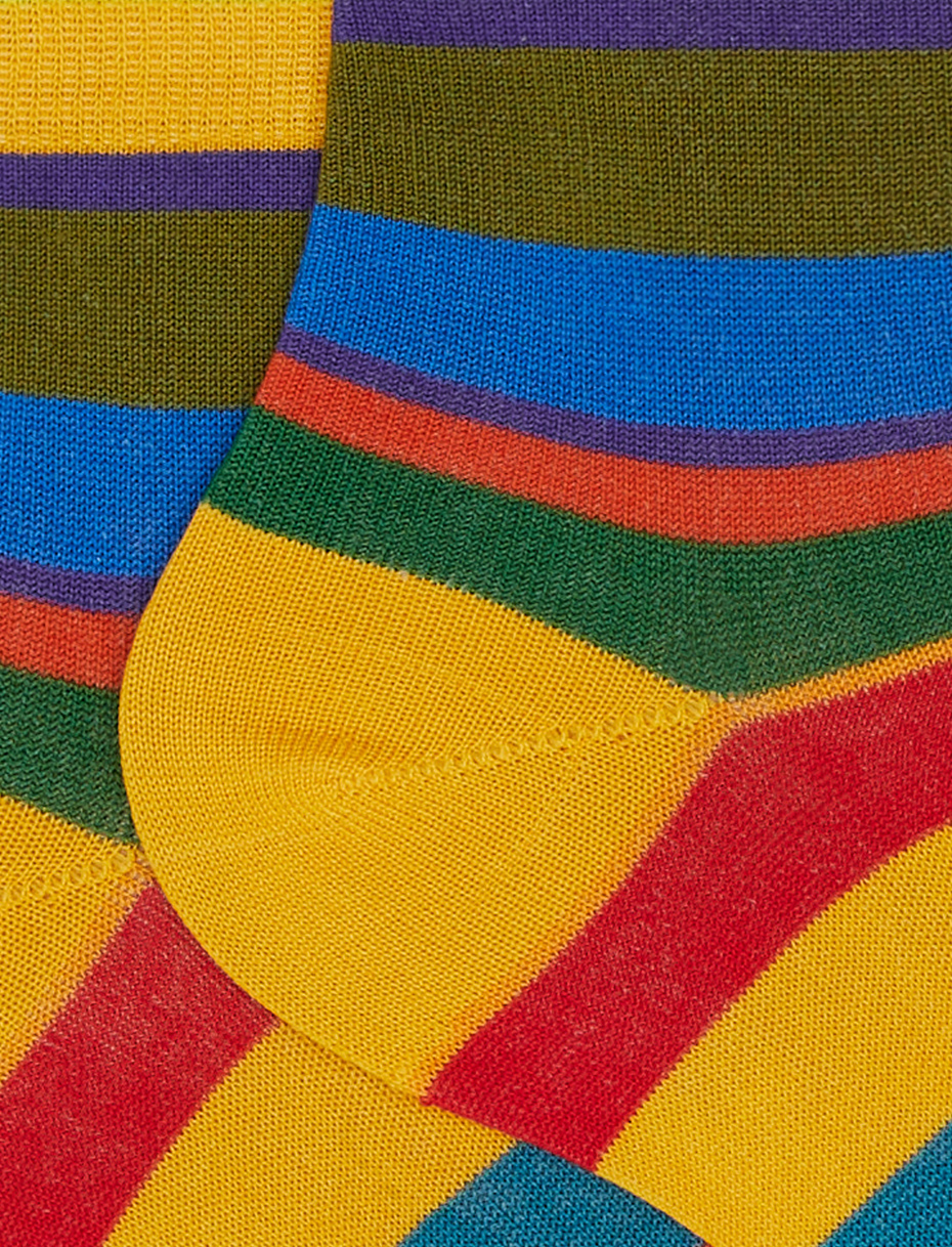 Women's low-cut narcissus yellow lightweight cotton socks with multicoloured stripes - Gallo 1927 - Official Online Shop