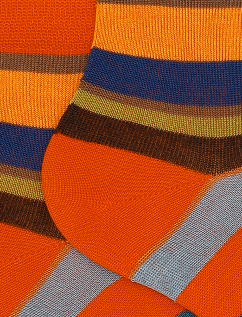 Women's super short orange cotton socks with multicoloured stripes - Gallo 1927 - Official Online Shop