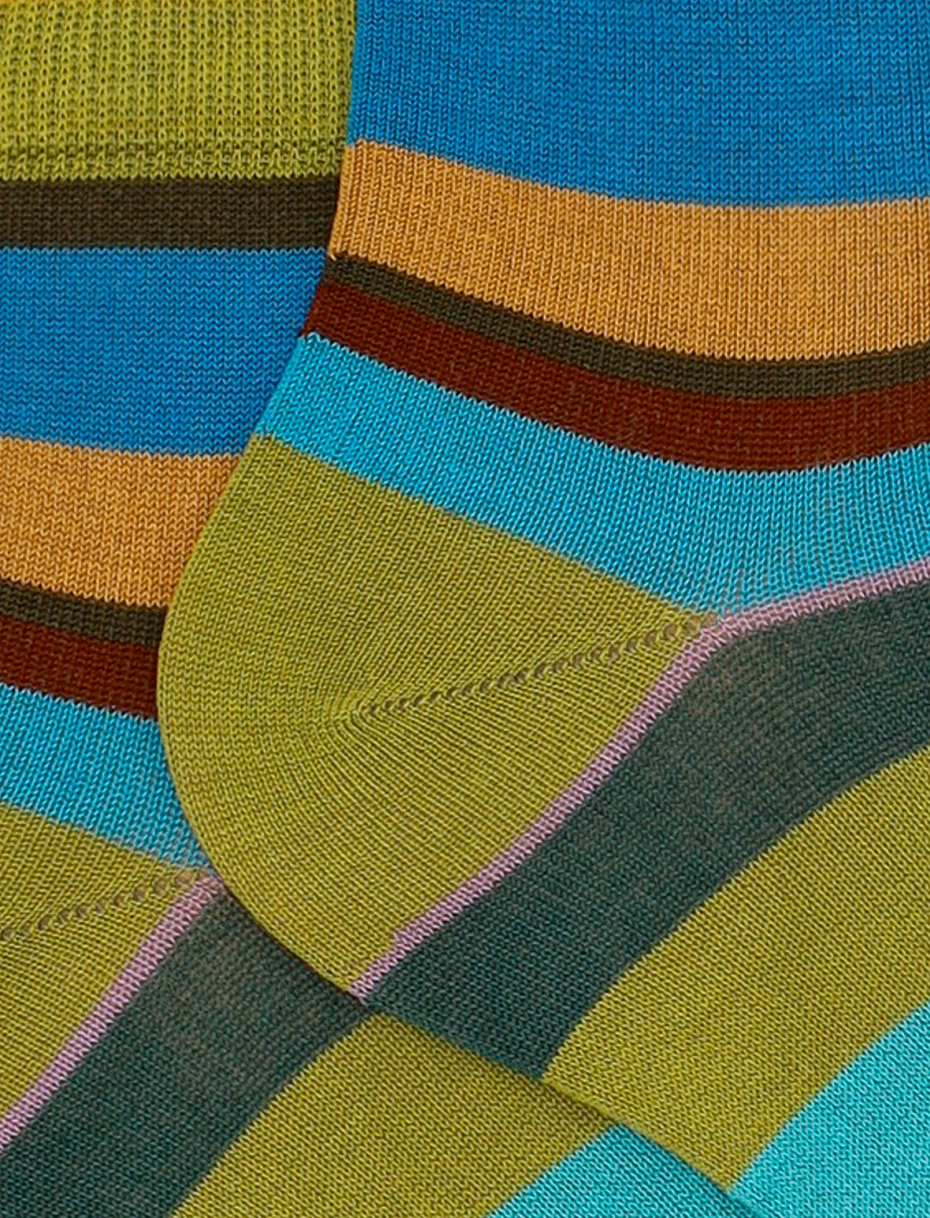 Women's super short green cotton socks with multicoloured stripes - Gallo 1927 - Official Online Shop