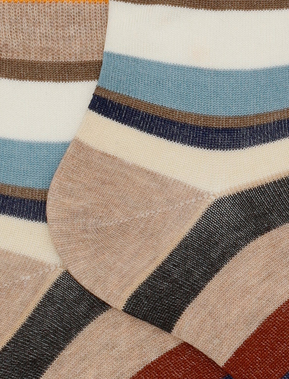 Women's super short beige cotton socks with multicoloured stripes - Gallo 1927 - Official Online Shop