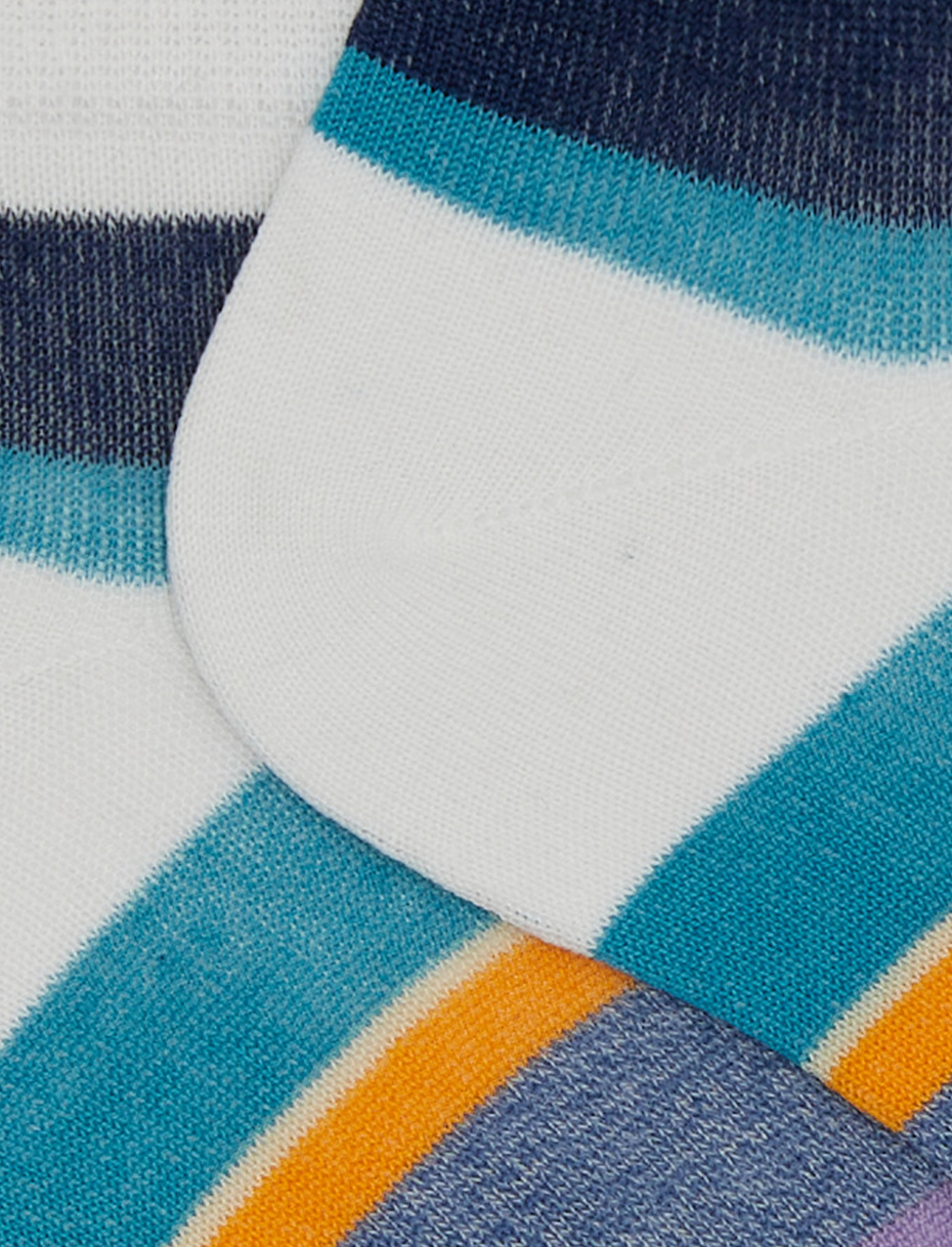 Women's white cotton ankle socks with multicoloured stripes - Gallo 1927 - Official Online Shop