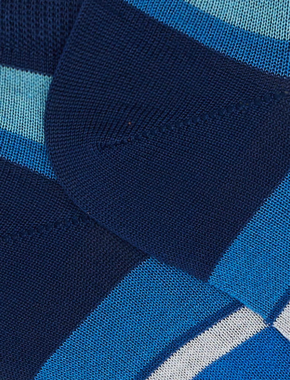 Women's royal blue lightweight cotton ankle socks with multicoloured stripes - Gallo 1927 - Official Online Shop