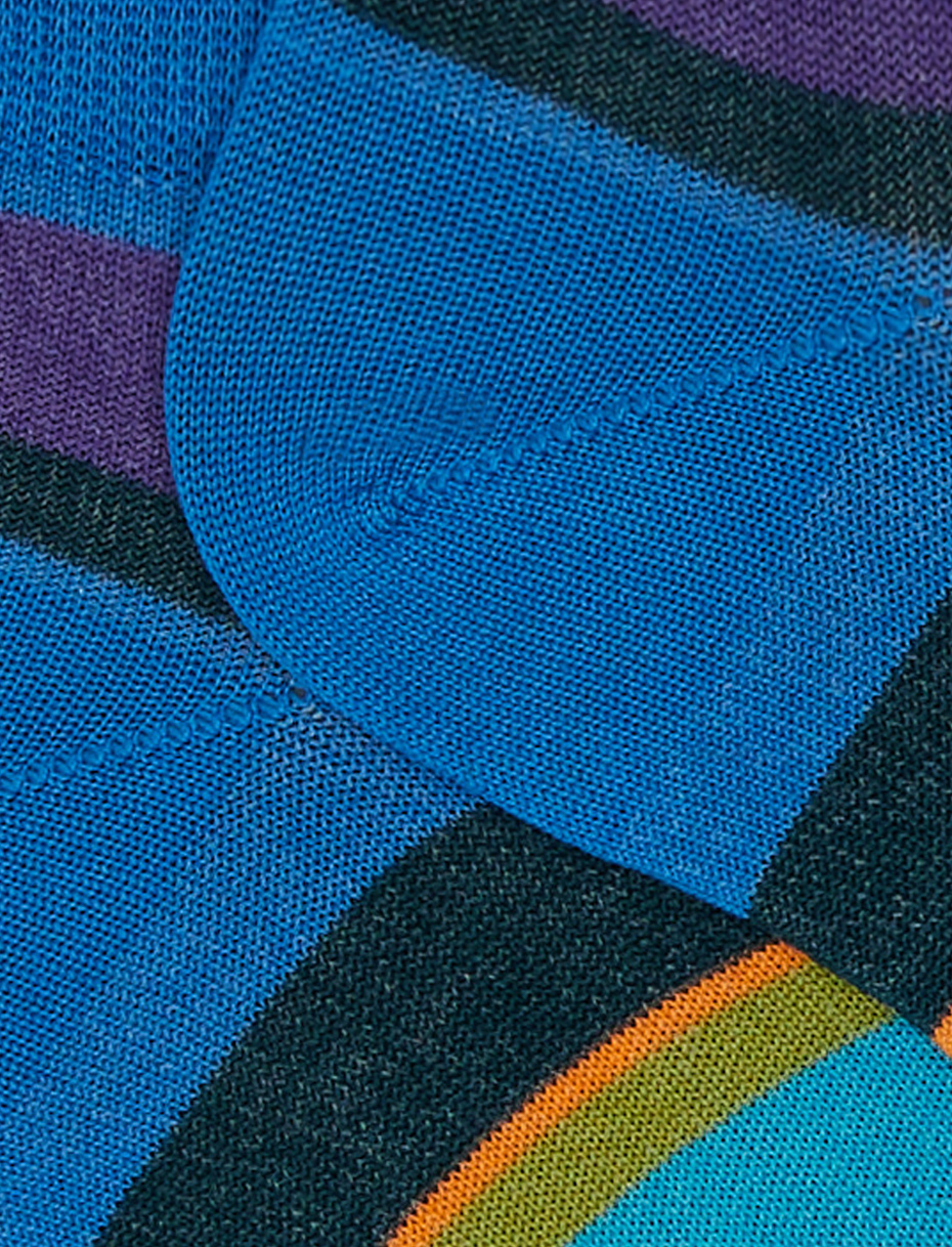 Women's Aegean blue lightweight cotton ankle socks with multicoloured stripes - Gallo 1927 - Official Online Shop