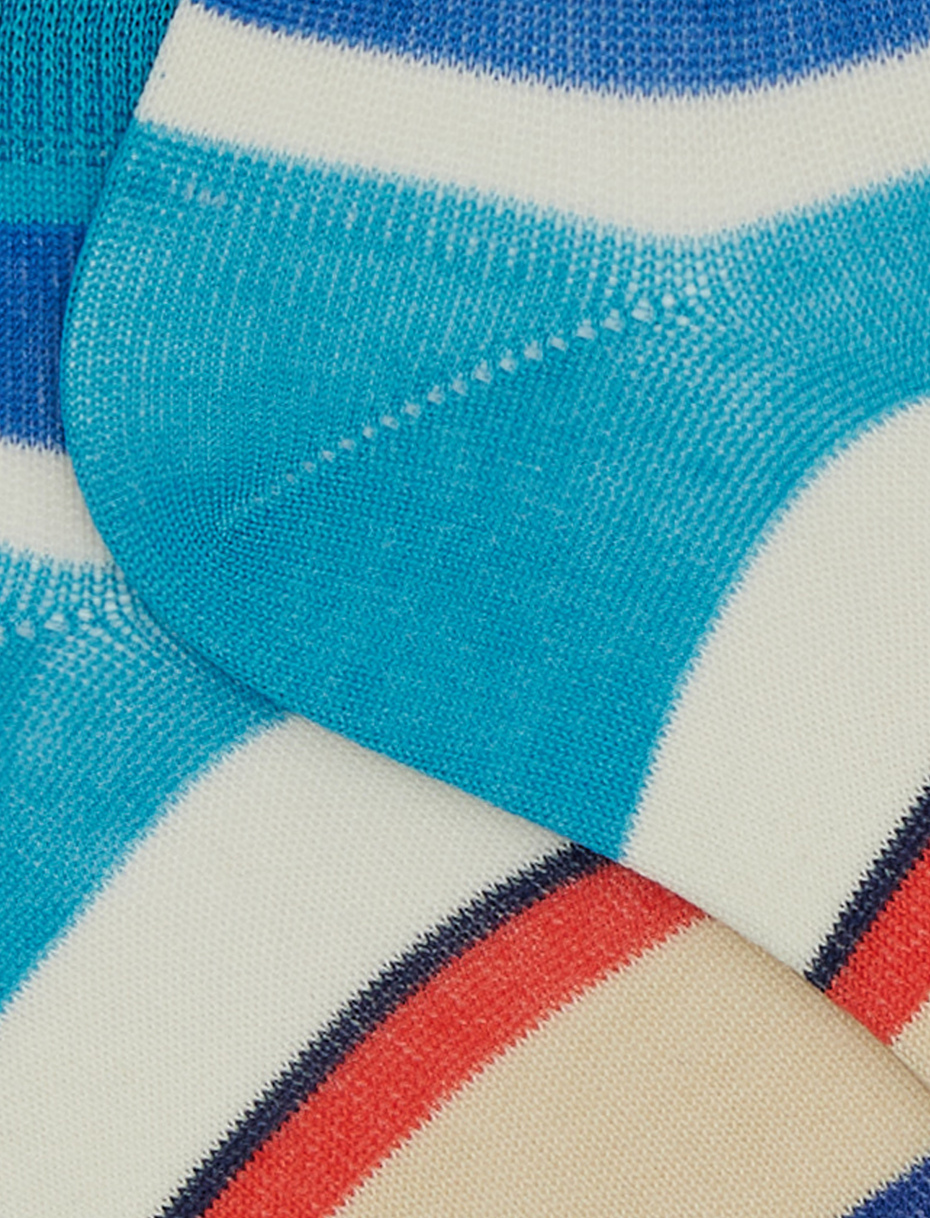Women's light blue cotton ankle socks with multicoloured stripes - Gallo 1927 - Official Online Shop