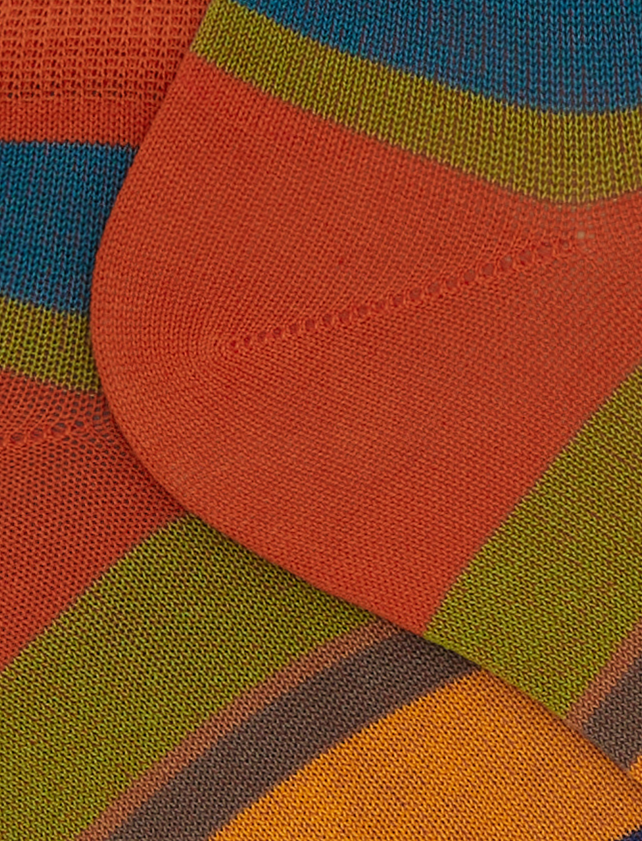 Women's orange cotton ankle socks with multicoloured stripes - Gallo 1927 - Official Online Shop