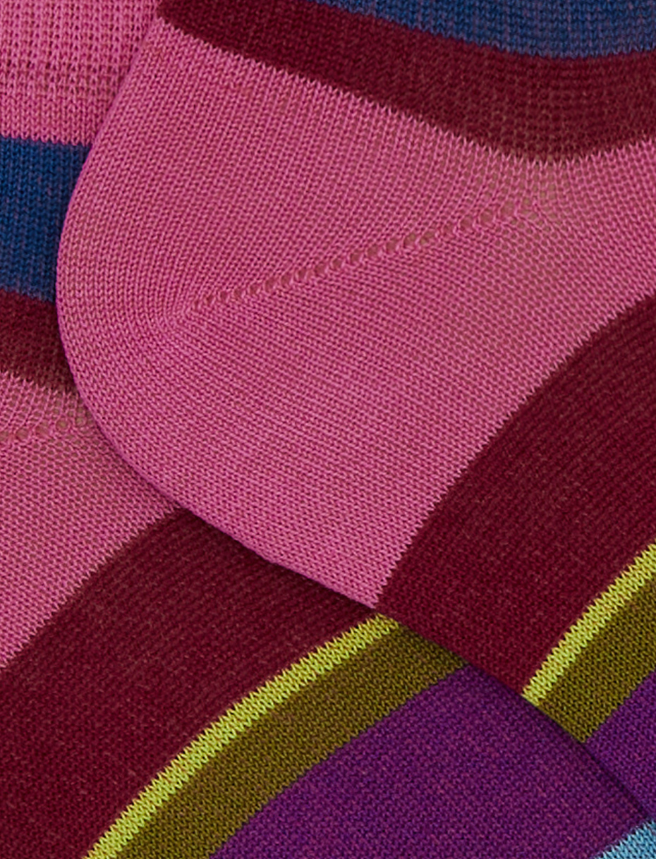 Women's pink cotton ankle socks with multicoloured stripes - Gallo 1927 - Official Online Shop