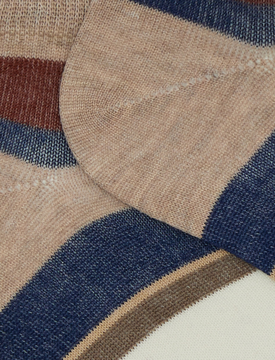 Women's beige cotton ankle socks with multicoloured stripes - Gallo 1927 - Official Online Shop