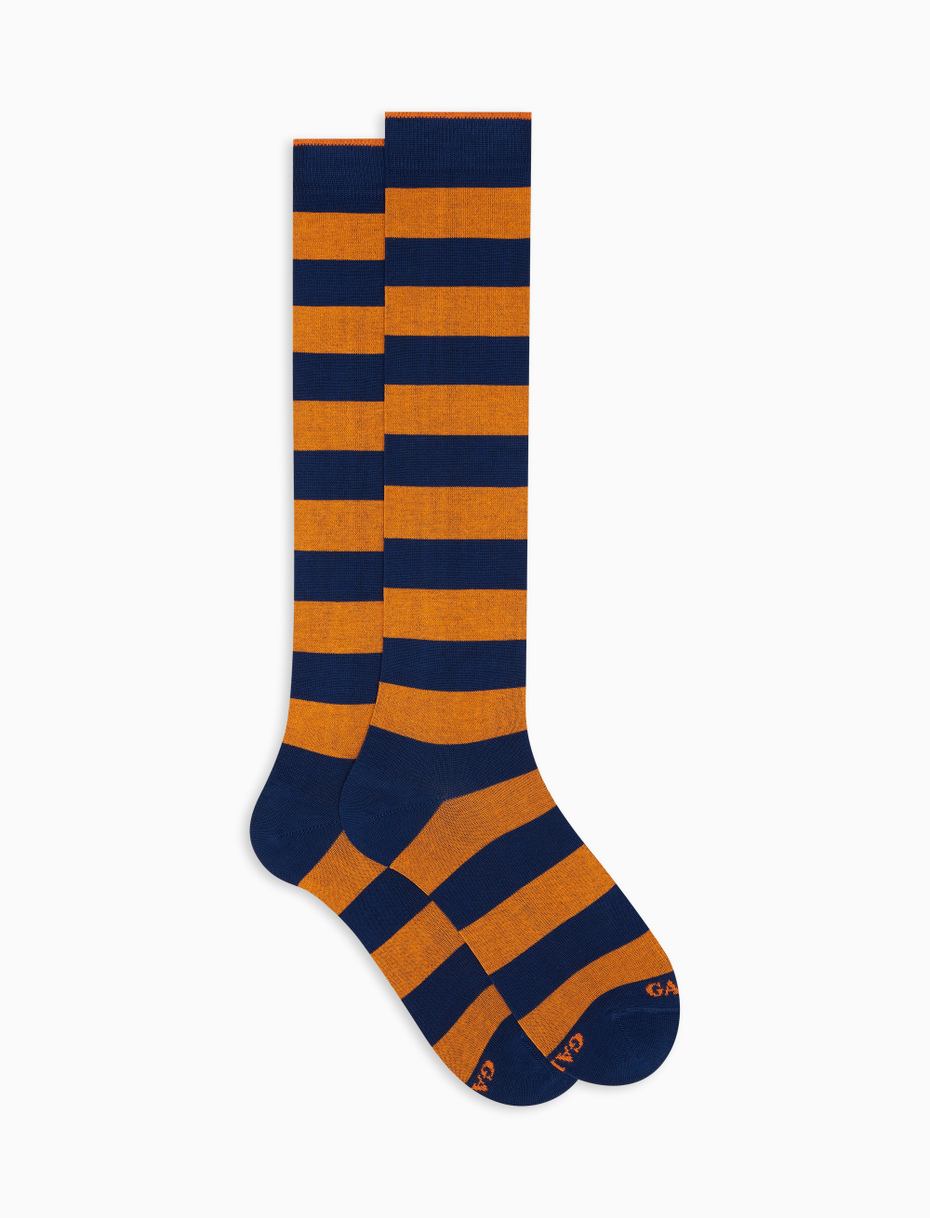 Women's long, blue royal light cotton socks with two-tone stripes - Gallo 1927 - Official Online Shop