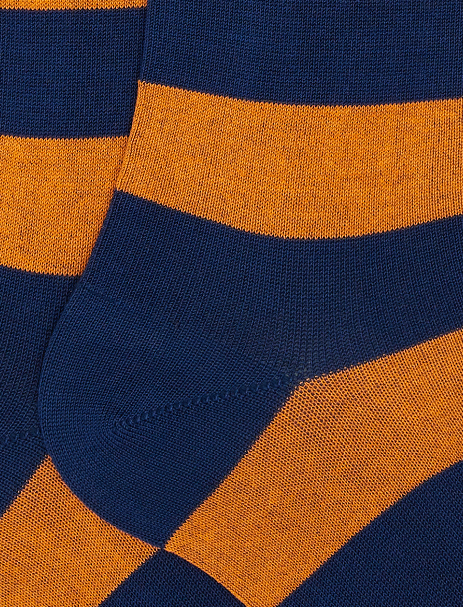 Women's long, blue royal light cotton socks with two-tone stripes - Gallo 1927 - Official Online Shop