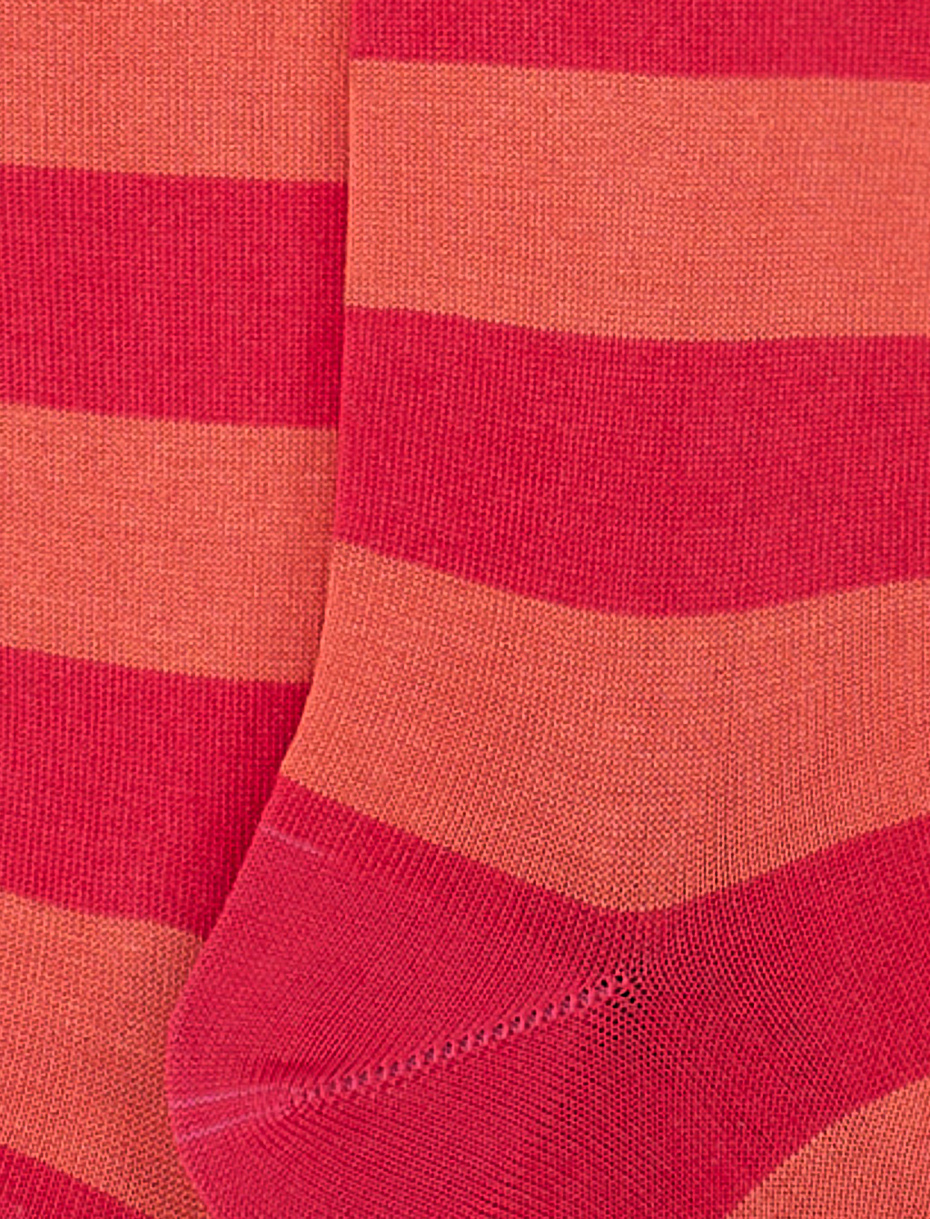 Women's long, cherry red light cotton socks with two-tone stripes - Gallo 1927 - Official Online Shop