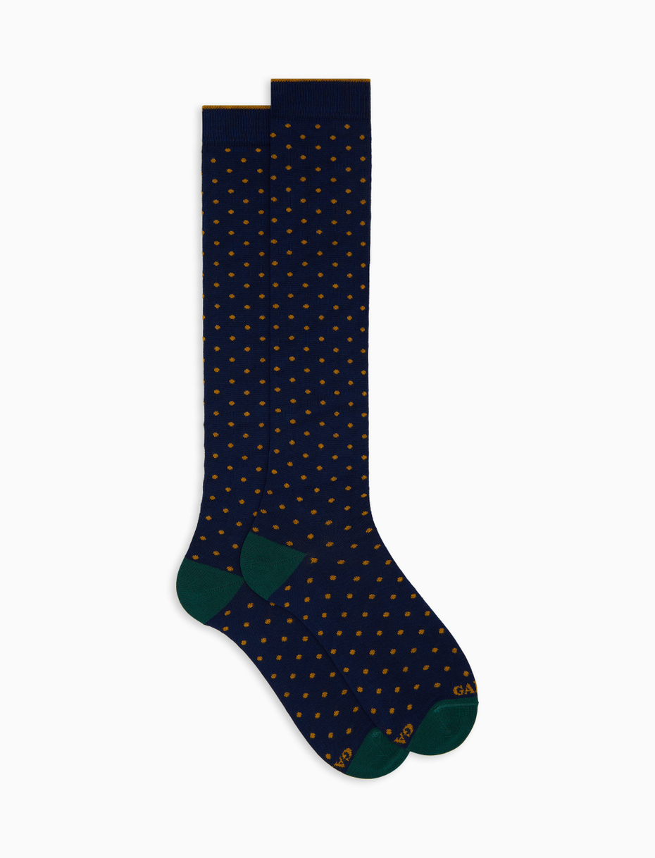Women's long blue cotton socks with polka dot pattern - Gallo 1927 - Official Online Shop