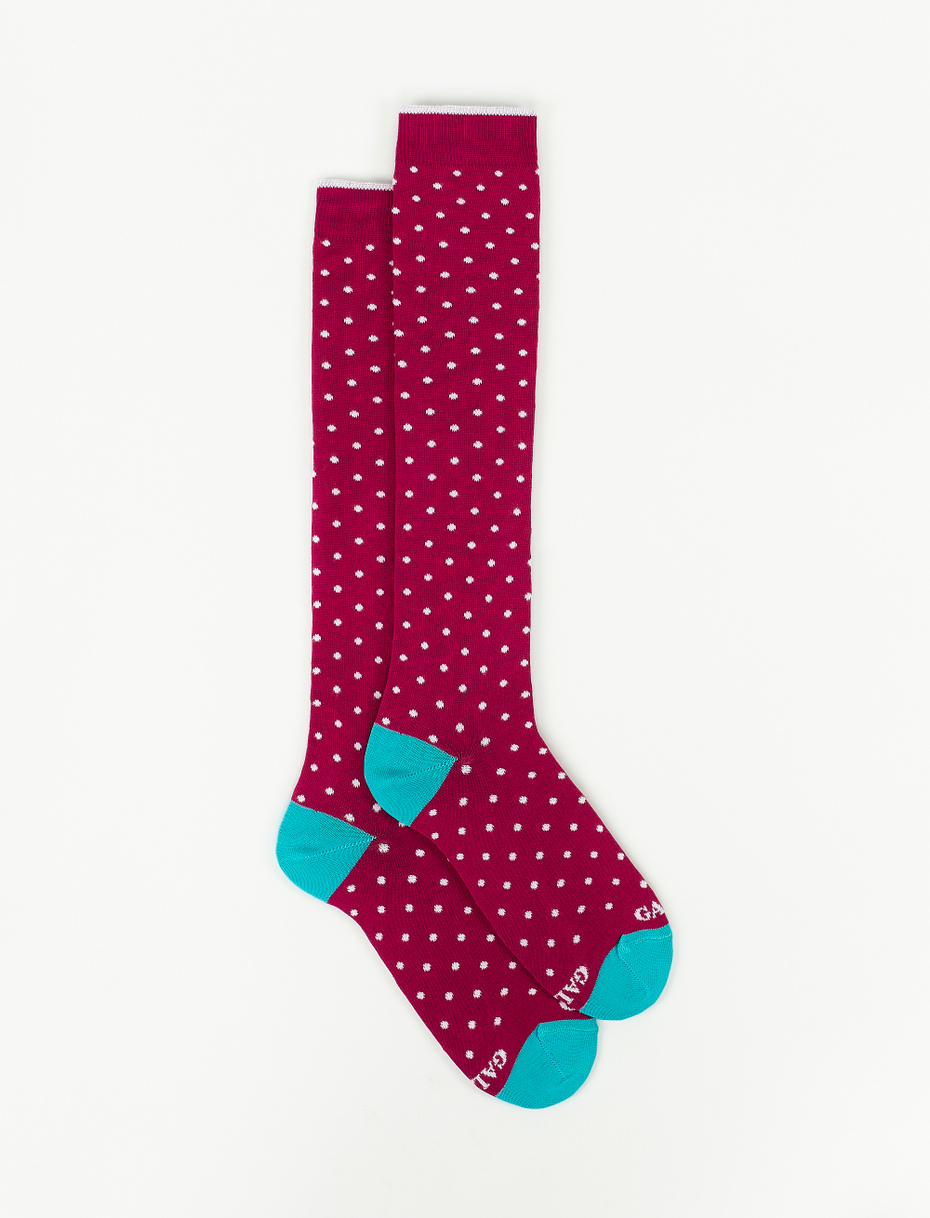Women's long fuchsia light cotton socks with polka dots - Gallo 1927 - Official Online Shop