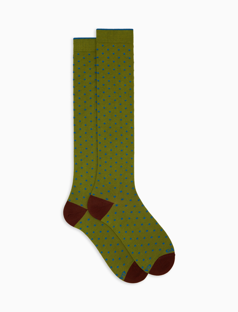 Women's long green cotton socks with polka dot pattern - Gallo 1927 - Official Online Shop