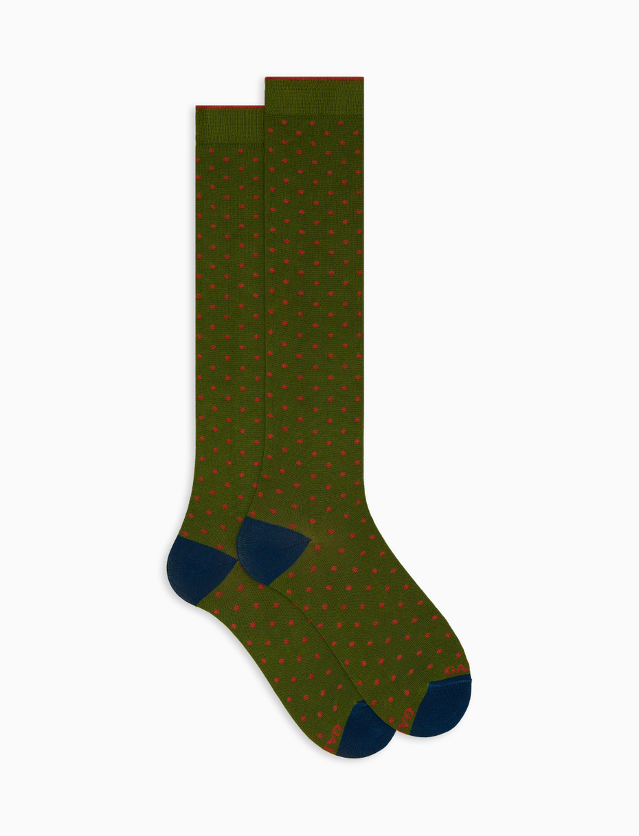 Women's long green cotton socks with polka dot pattern - Gallo 1927 - Official Online Shop