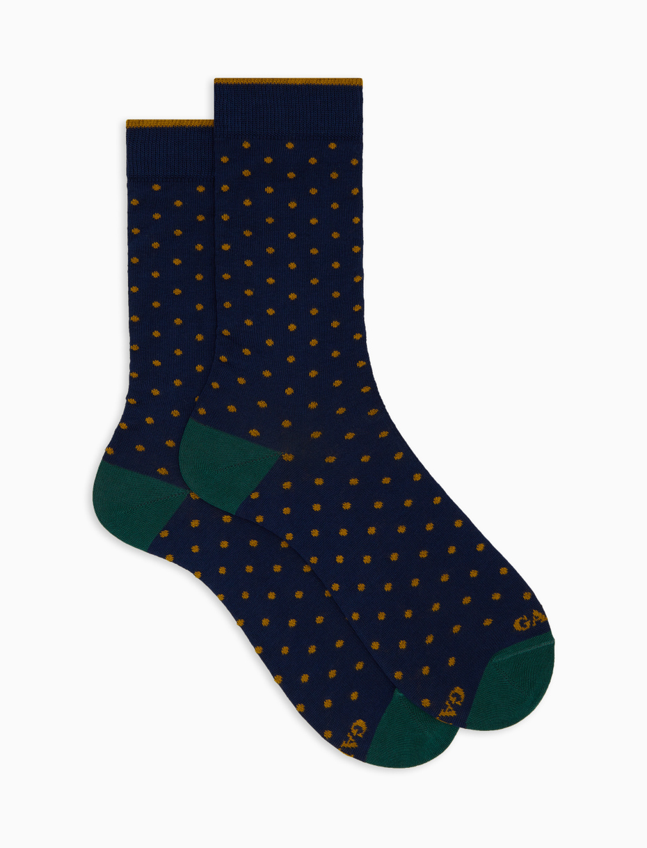 Women's short blue cotton socks with polka dot pattern - Gallo 1927 - Official Online Shop