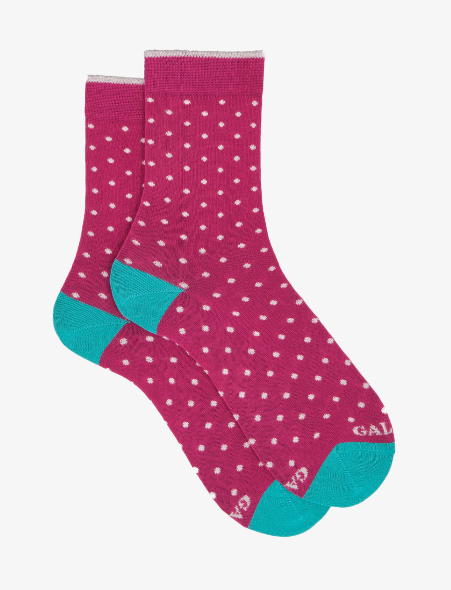 Women's short fuchsia light cotton socks with polka dots - Gallo 1927 - Official Online Shop