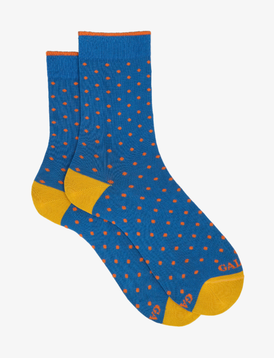 Women's short Aegean blue light cotton socks with polka dots - Gallo 1927 - Official Online Shop