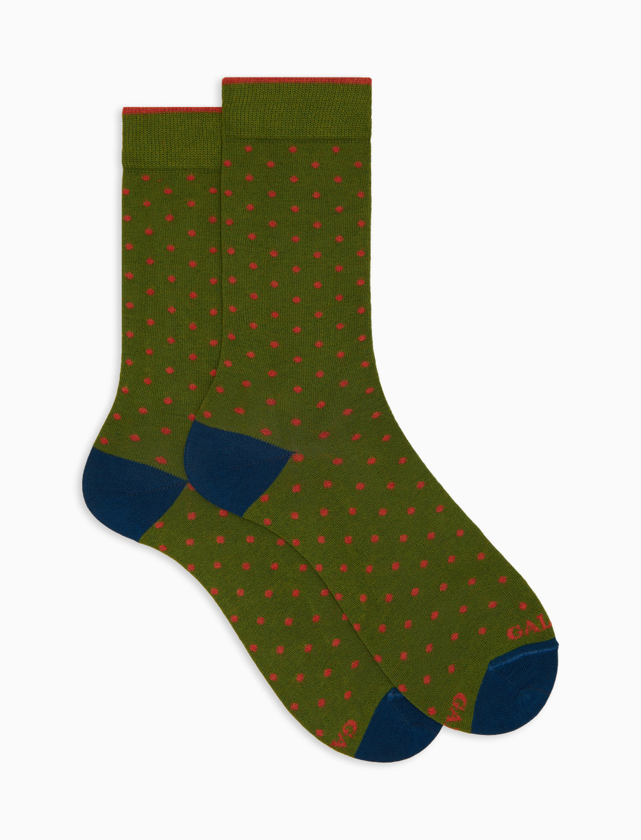Women's short green cotton socks with polka dot pattern - Gallo 1927 - Official Online Shop