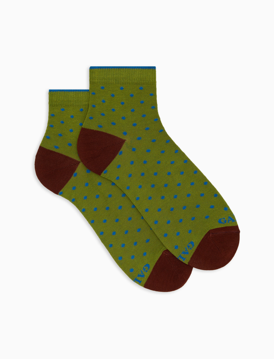 Women's super short green cotton socks with polka dot pattern - Gallo 1927 - Official Online Shop