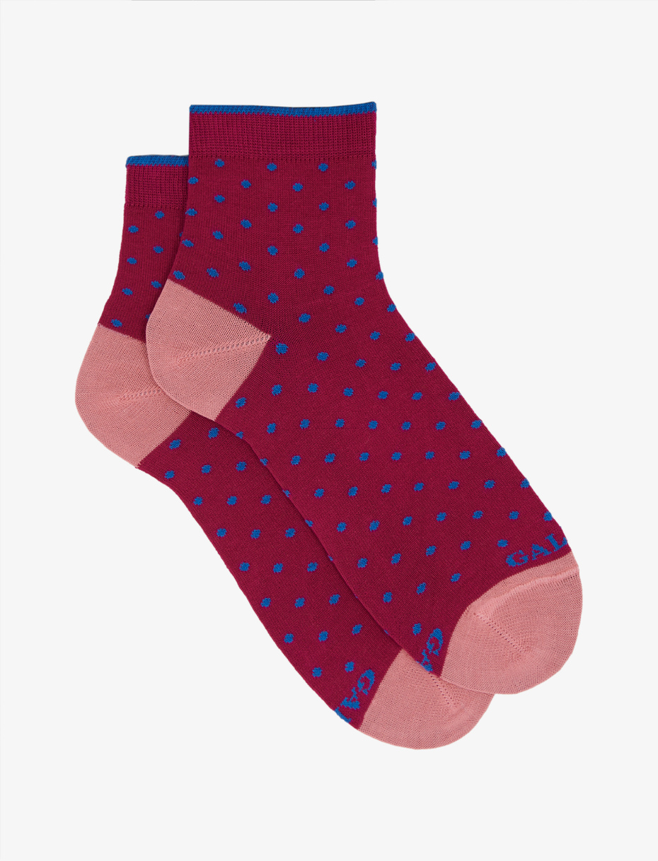 Women's fuchsia light cotton sneakers socks with polka dot pattern - Gallo 1927 - Official Online Shop