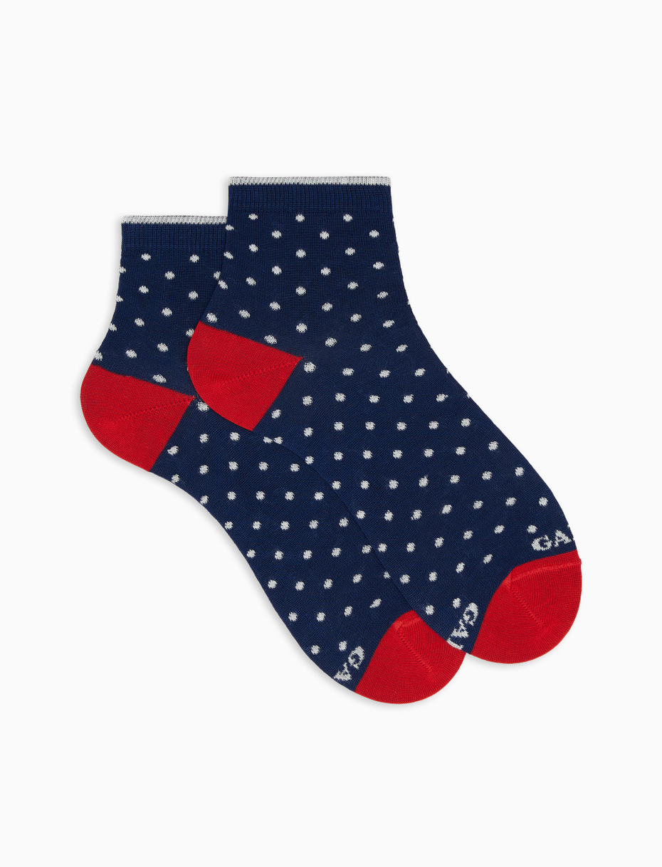 Women's super short royal blue light cotton socks with polka dots - Gallo 1927 - Official Online Shop