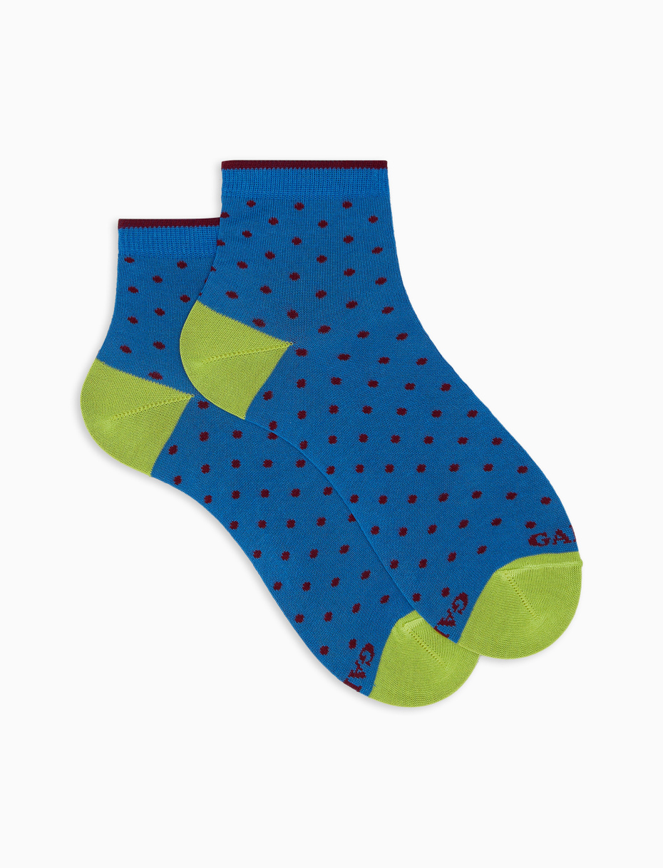 Women's super short aegean blue light cotton socks with polka dots - Gallo 1927 - Official Online Shop
