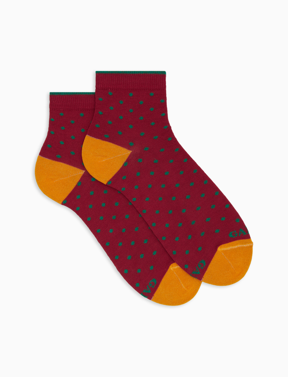 Women's super short red cotton socks with polka dot pattern - Gallo 1927 - Official Online Shop