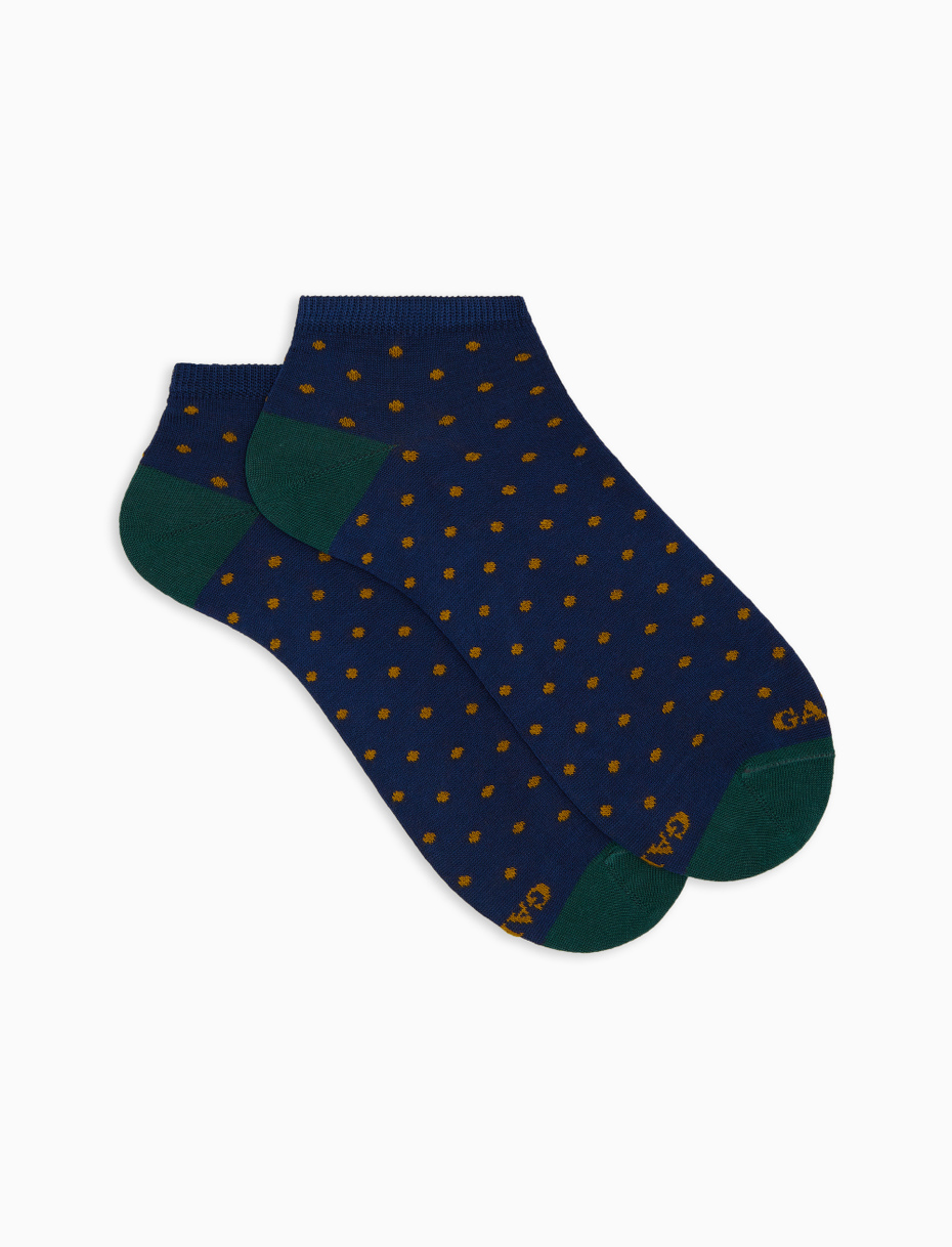 Women's blue cotton ankle socks with polka dot pattern - Gallo 1927 - Official Online Shop