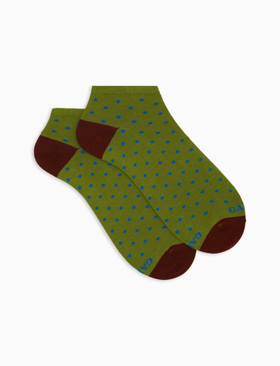 Women's green cotton ankle socks with polka dot pattern - Gallo 1927 - Official Online Shop