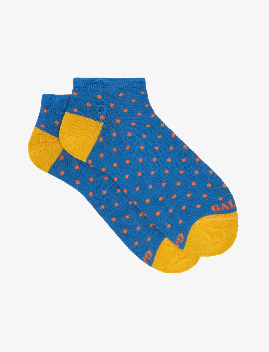 Women's Aegean blue light cotton ankle socks with polka dots - Gallo 1927 - Official Online Shop