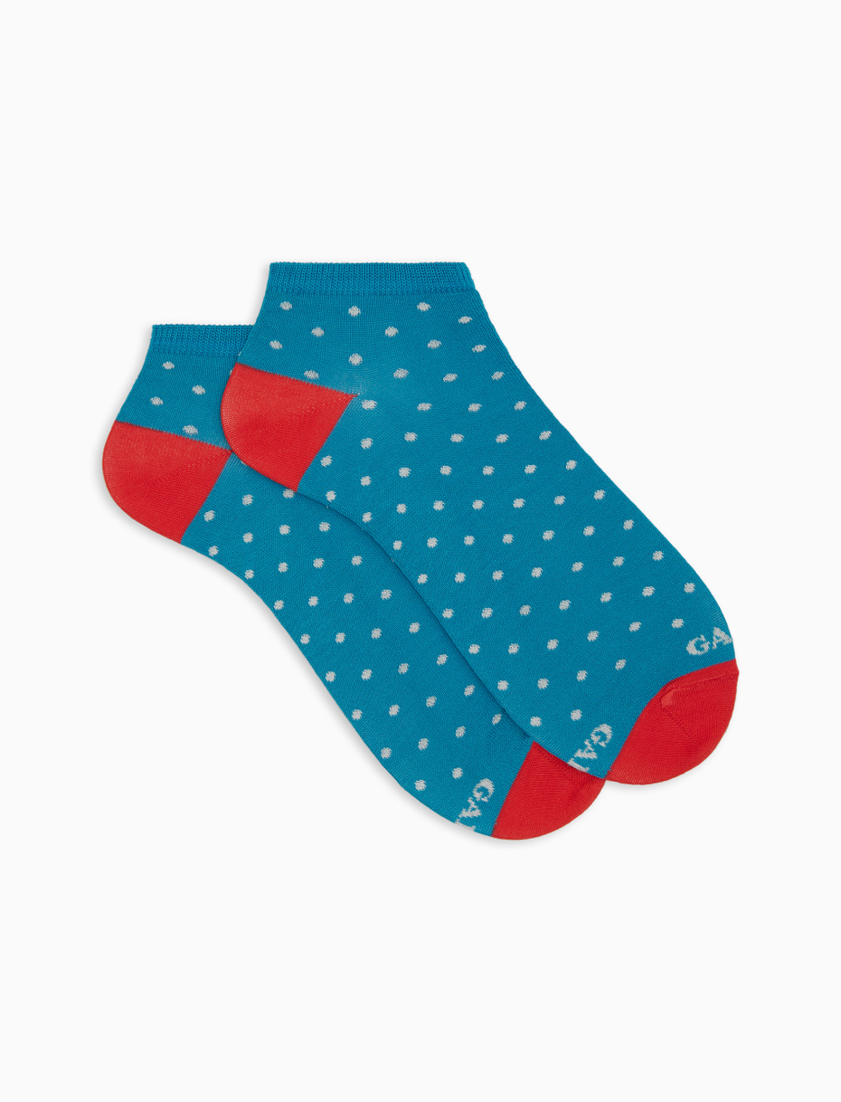 Women's light blue cotton ankle socks with polka dot pattern - Gallo 1927 - Official Online Shop