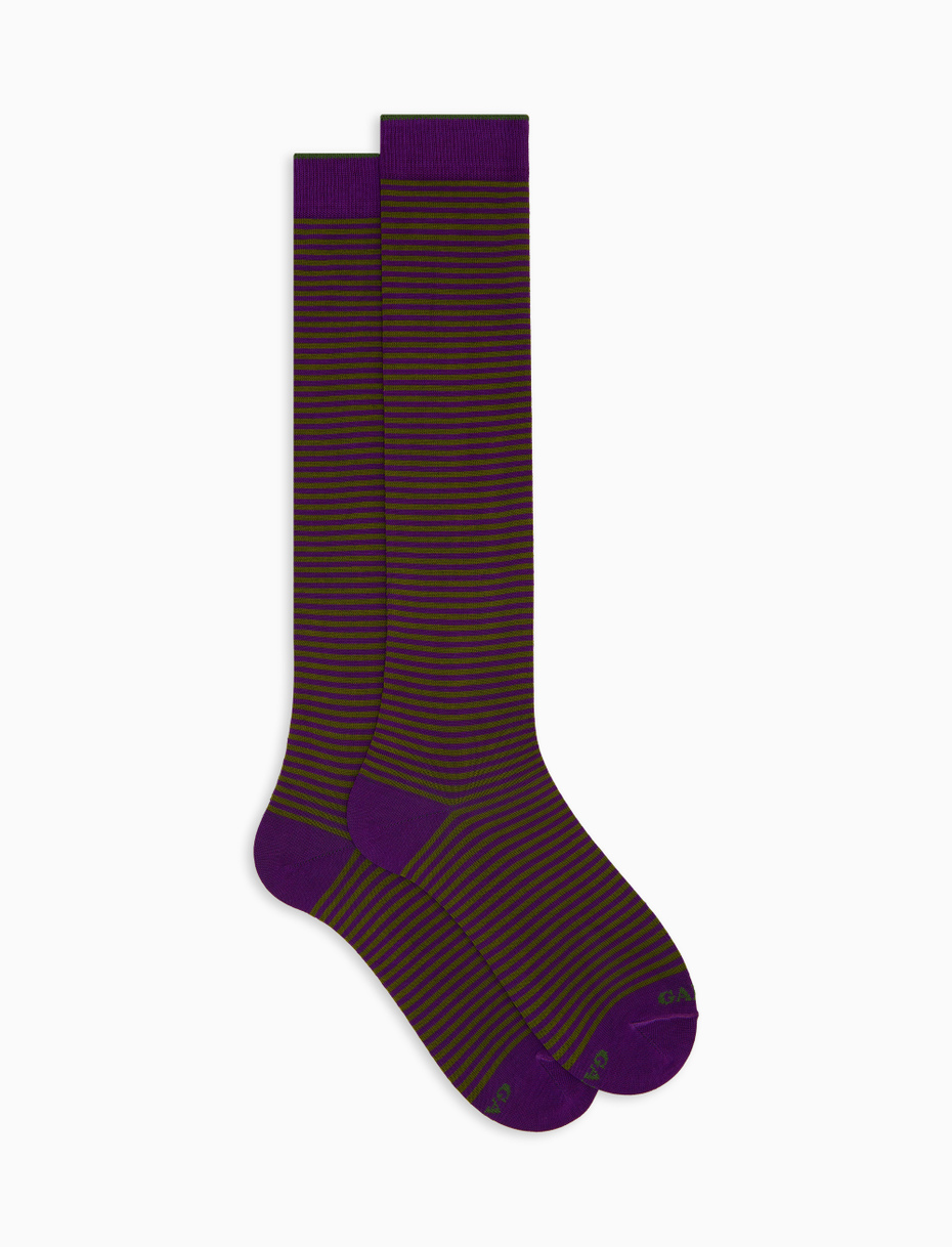 Women's long purple cotton socks with Windsor stripes - Gallo 1927 - Official Online Shop