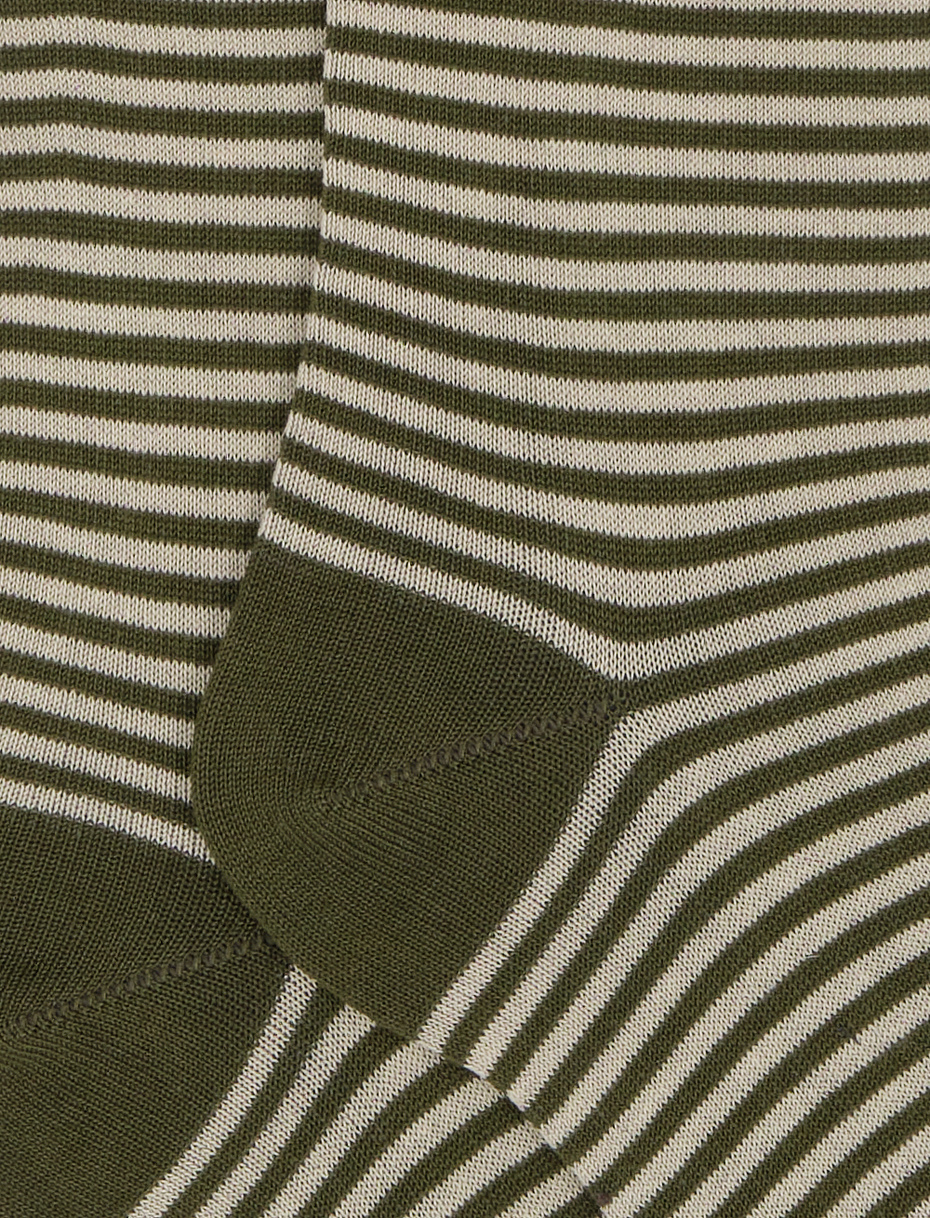 Women's long army green light cotton socks with Windsor stripes - Gallo 1927 - Official Online Shop