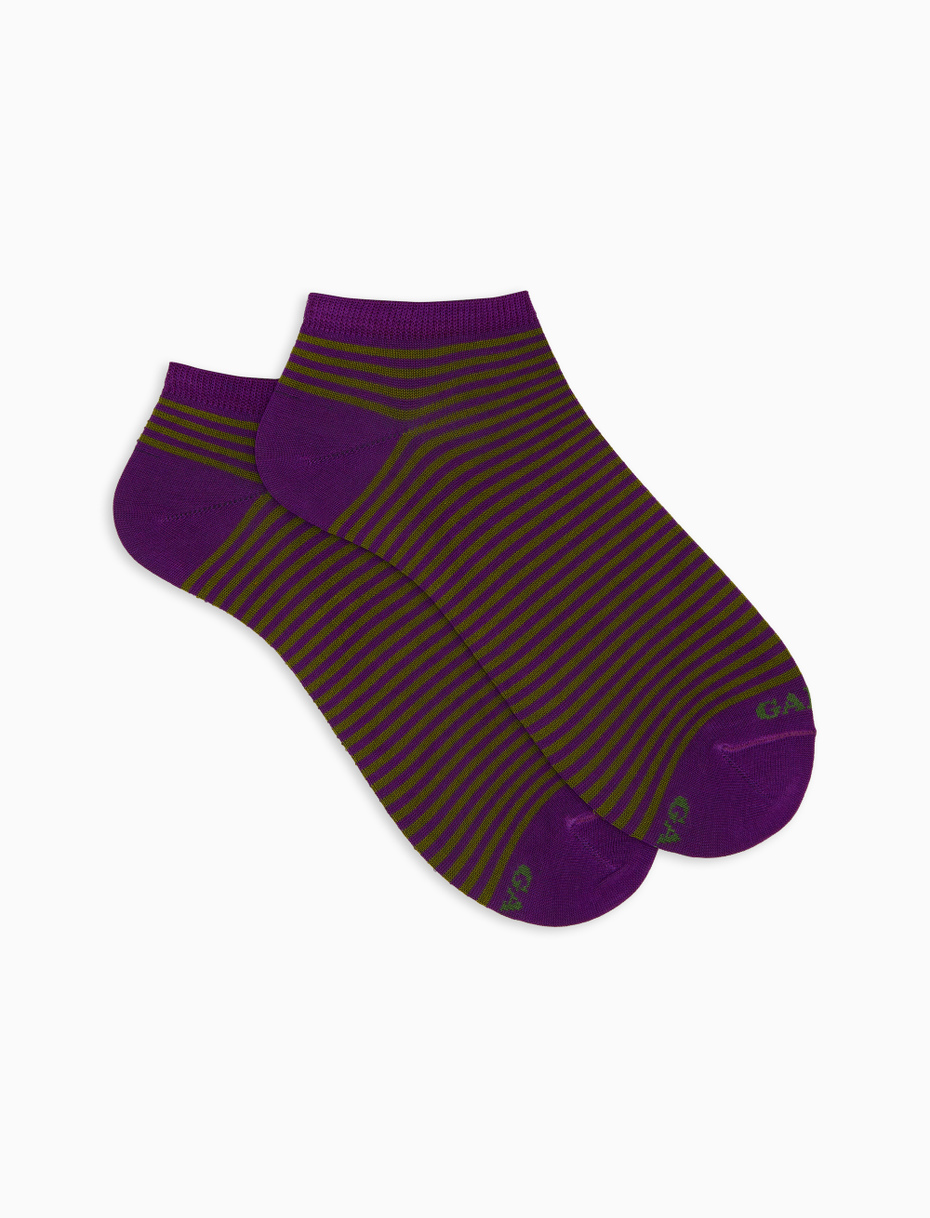 Women's purple cotton ankle socks with Windsor stripes - Gallo 1927 - Official Online Shop