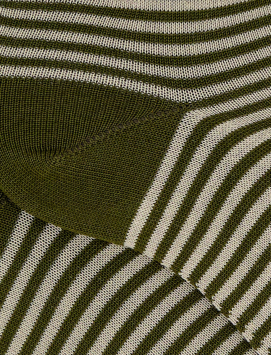 Women's army green light cotton ankle socks with Windsor stripes - Gallo 1927 - Official Online Shop